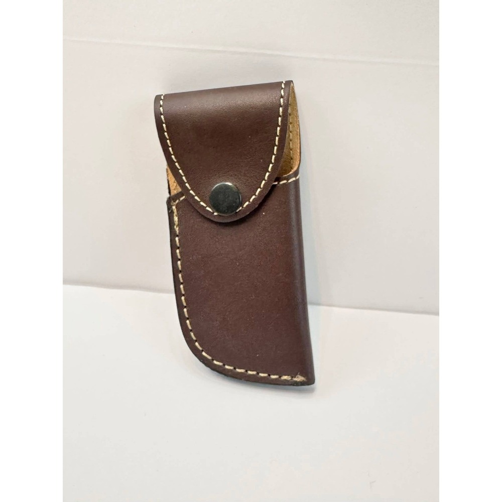 Brown Leather EDC Knife Sheath Belt Carry Case Snap Closure
